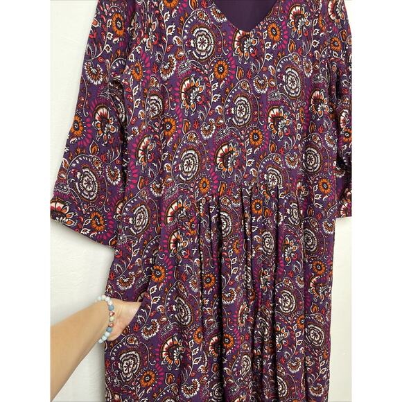 Garnet Hill Purple Floral Paisley Bohemian Pocket Detail Ladies Career Dress 14 - Picture 8 of 10